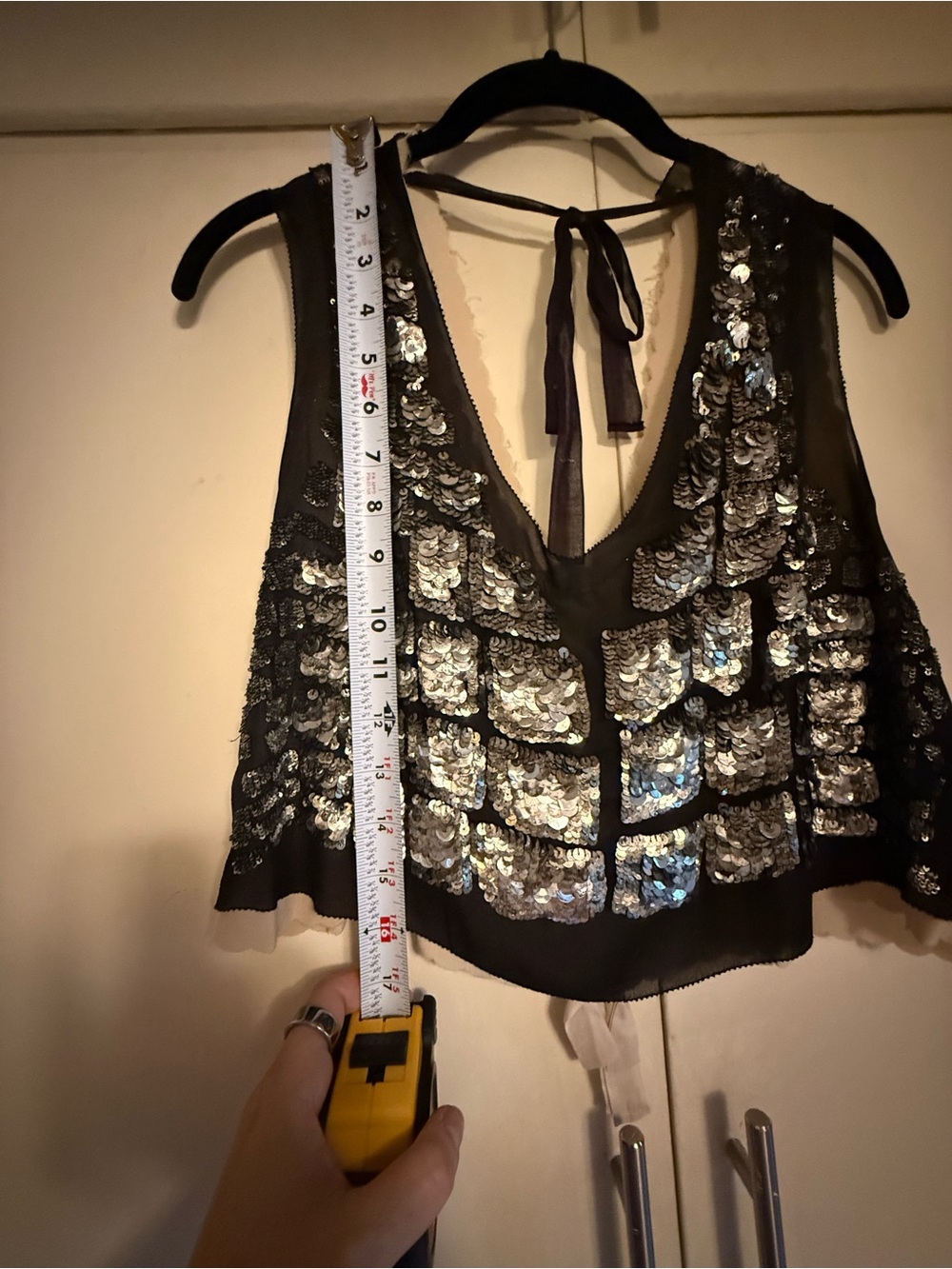 100% Silk Phillip Lim Black Sequin Cropped tie back Top - Picture 8 of 10